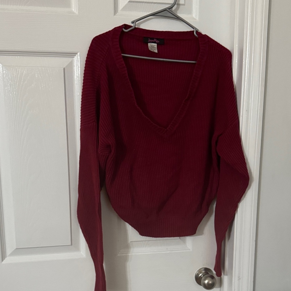 New York & Company Deep Red V-Neck Sweater